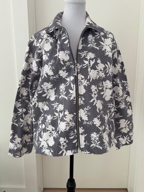 VITTADINI Zip Front Short 100% Cotton Casual Jacket Floral Pockets Cottagecore